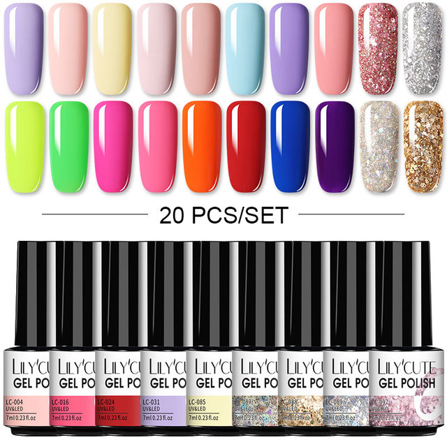 LILYCUTE 10pcs Gel Nail Polish Set With UV Lamp Nude Gel Semi Permanent Hybrid Varnish Base Top Coat Soak Off UV LED Nail Art