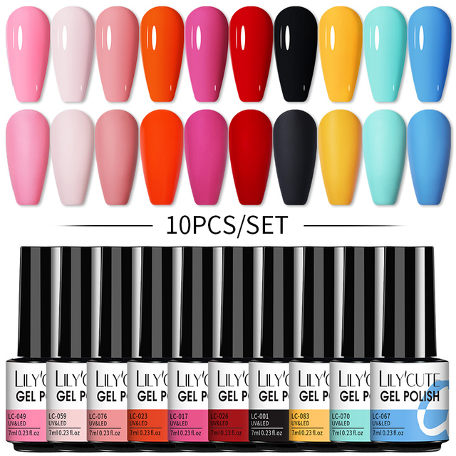 LILYCUTE 10/20/8/2pcs Gel Nail Polish Set Semi Permanent Glitter Hybrid Varnish Base Top Coat Soak Off UV LED Nails Gel