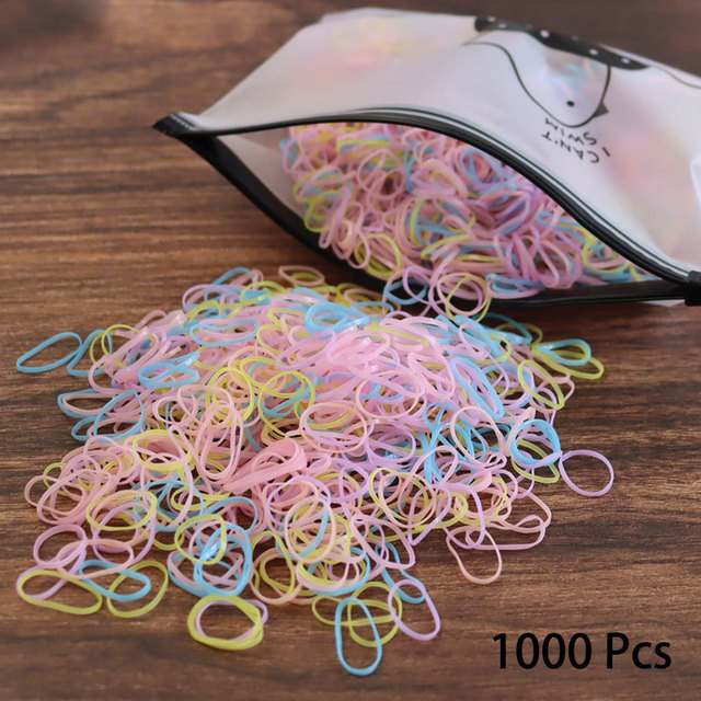 1000pcs Disposable Rubber Band Hairband For Kids Ponytail Hair Ties Colorful Elastic Hair Bands Baby Hair Accessories