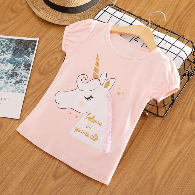 Kids Girl T-shirt Summer Baby Girls Cotton Tops Toddler T-shirt Children's Clothing Unicorn Clothes T-shirt Short Sleeve Clothes