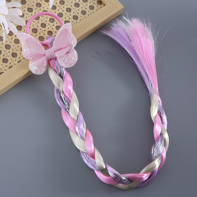 Princess Wig Ropes Cute Girls Princess Twist Hair Pieces Elastic Hair Bands Ponytail Headwear Elsa Unicorn Baby Hair Accessories