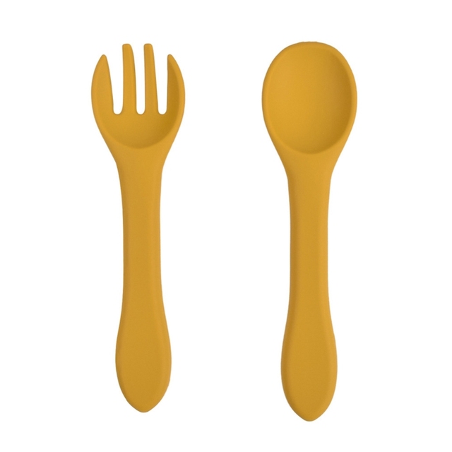 2pcs Baby Soft Silicone Fork Spoon Set Feeding Dishes Toddler Toddlers Infant Feeding Accessories Silicone Tableware