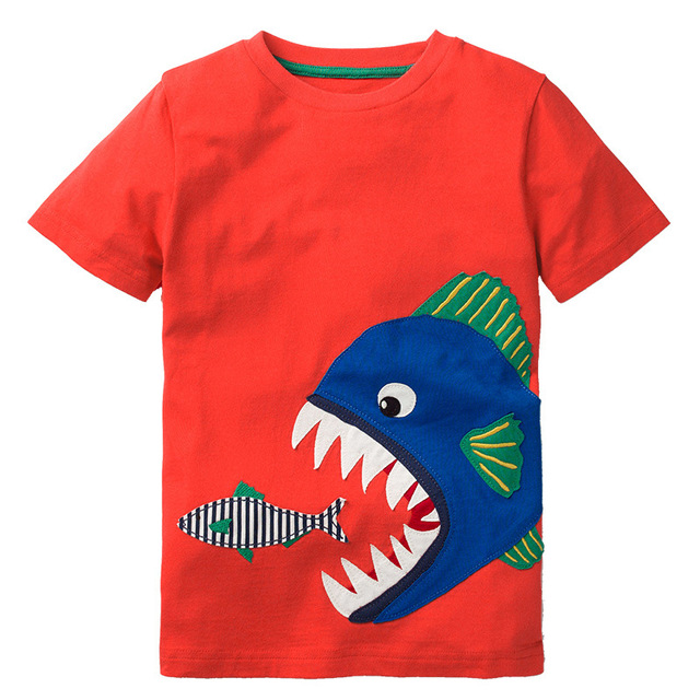 2022 Little Maven Summer Boys T-shirt Short Sleeve Clothes With Animal Shark For Kids Baby Breathable Cotton Tops