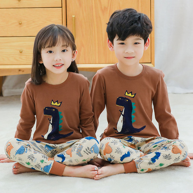 Boys Dinosaur Pajamas Children Sleepwear For 6 8 10 12 Years Kids Pajamas 100 Cotton Animal Cartoon Homewear Pajamas Suits