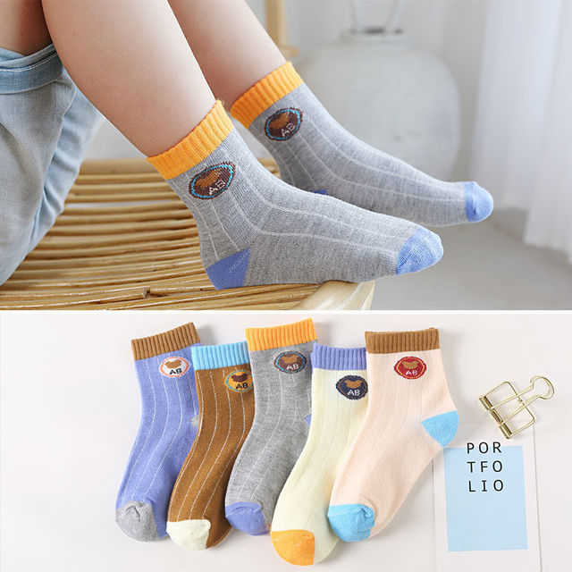 5pairs/lot Autumn Winter Children Cartoon Bear Socks Baby Cute Trendy Cotton Print Socks Comfortable Girls Boys Sports Socks Hot