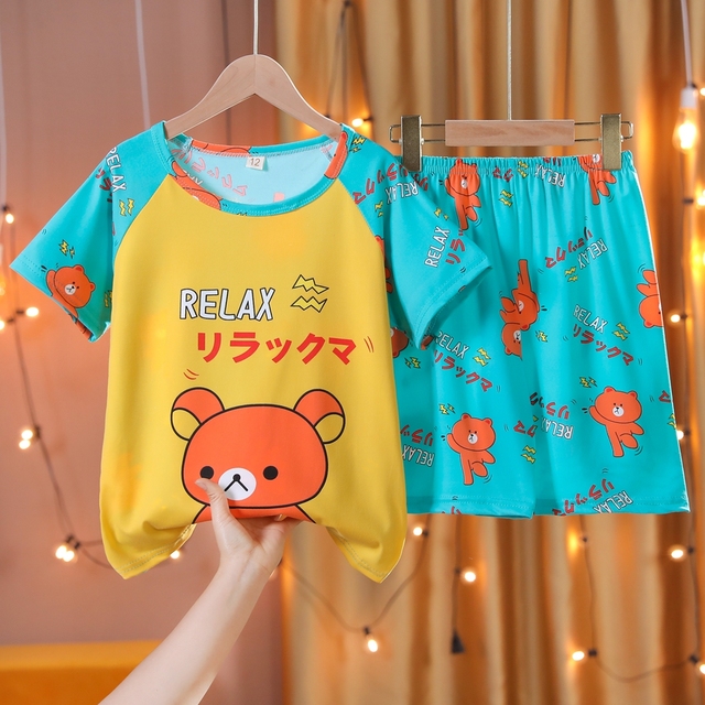 Doraemon Kids Pajamas Tops Pant Summer Cartoon Sleepwear Set Boys Girls Baby Clothes Pajamas Short Sleeve T-shirt Pajamas Suit