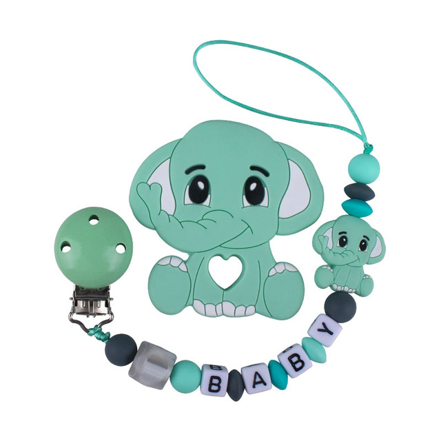 Customized Name Newborn Infant Baby Pacifier Clips Chain Elephant Silicone Beads Toy Teether Toy Doll Baby Holder Pacifier Chain