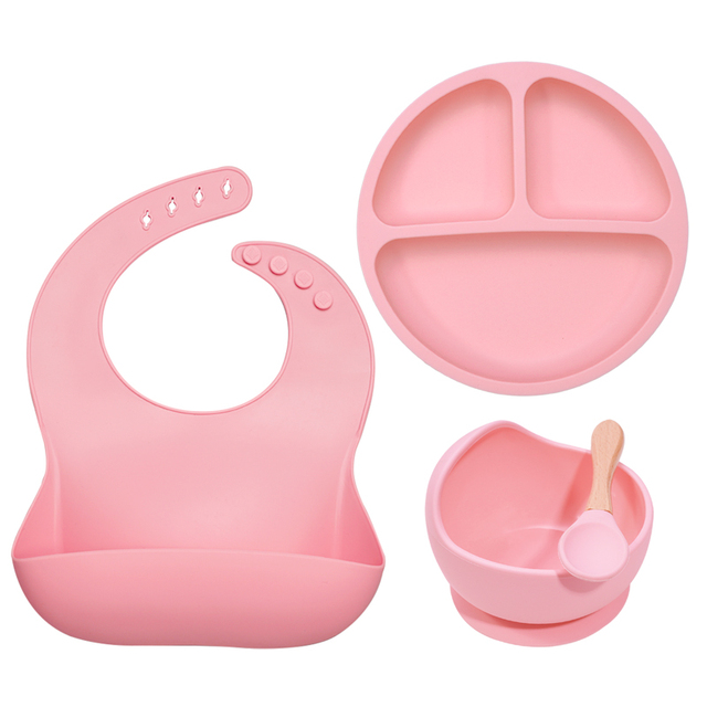 Baby Feeding Bowl Set Silicone Bibs Non-Slip Baby Silicone Tableware BPA Free Silicone Chewable Food Grade Newborn Accessories