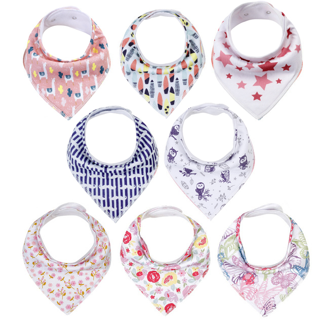 8pcs/lot soft comfortable colorful 100% organic cotton and baby bandana for boys and girls infants adjustable snaps saliva baby bibs