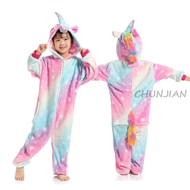 Winter Kigurumi Kigurumi Soft Warm Soft Flannel Pajamas Cartoon Animal Hooded Pajamas Boys Unicorn Pajamas Girls Kids Sleepwear