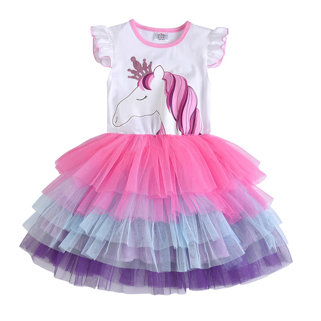 DXTON-Girls Summer Dresses Princess Kids Clothes Flying Sleeve Unicorn Dress 2021