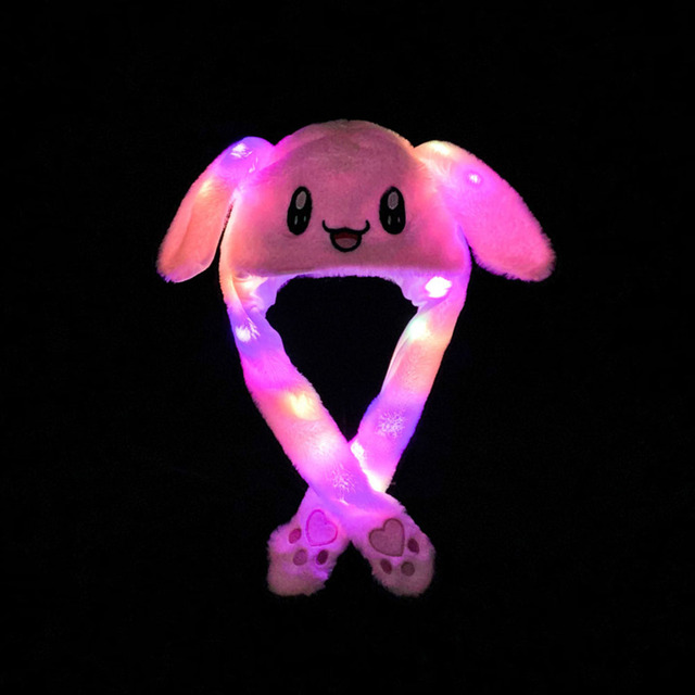 Lovely Luminous/No Light Plush Rabbit Hat Funny Play Toy Up Down Moving Rabbit Ears Air Cushion Toy Hat Girlfriend Kids Gifts 1pc