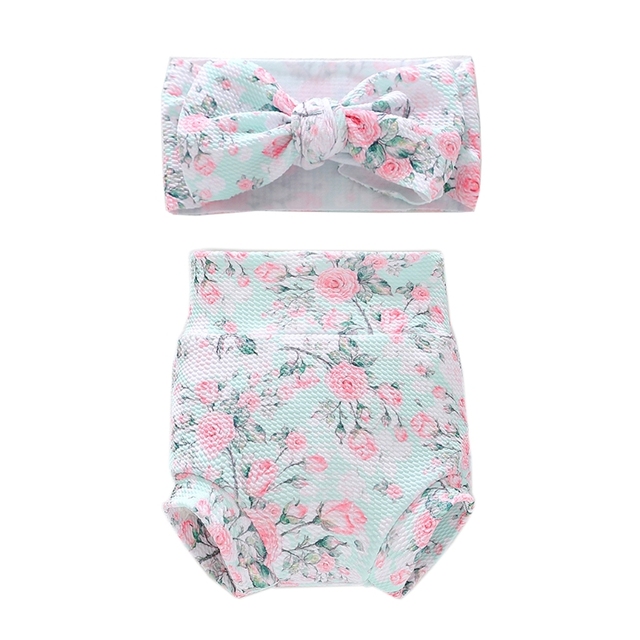 1 Set Baby Boy Baby Girls Pants Floral Dots Baggy Pants Bloomer Princess Diaper Cover and Bowknot Headband Set