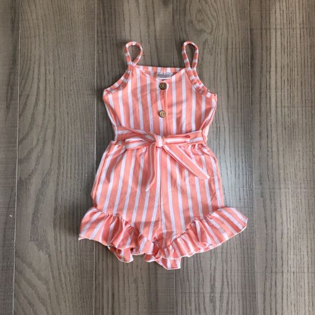 Baby Girls Summer Clothes Girls Stripe Romper Girls Pink Romper With Belt