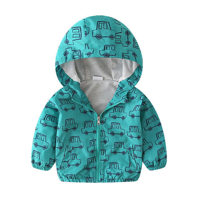 Spring Autumn Kids Clothes Boys Jackets Children Hooded Zipper Windbreaker Toddler Boys Car Dinosaur Waterproof Hoodies for Boys