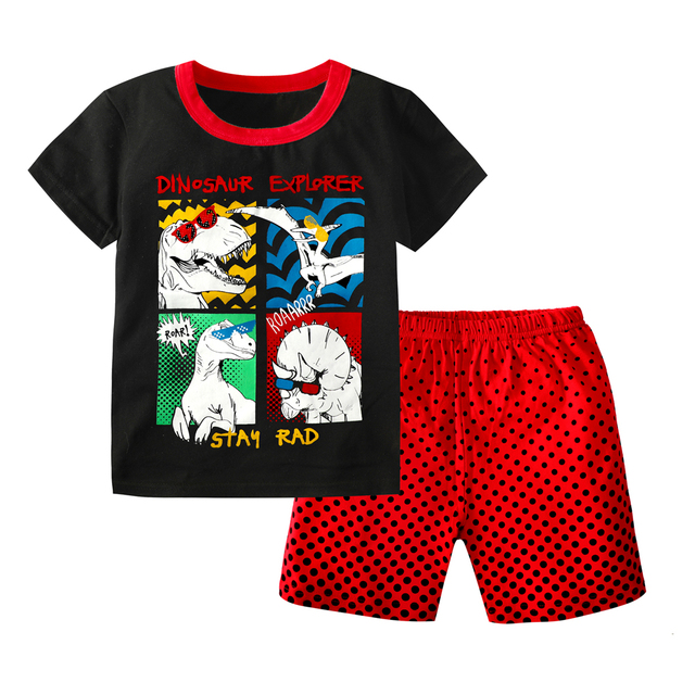 Summer Short Sleeve Cotton Animal Cartoon Dinosaur Unicorn Panda Boys and Girls Clothing Sets Children Pajamas Sets Kids Pajamas