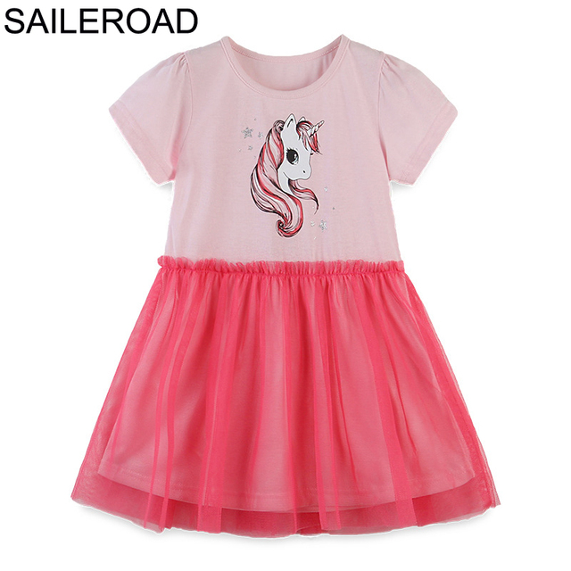 Glieroad 2-8 Years Baby Girls Cute Unicorn Princess Dress Girl Summer Short Sleeve Dresses Kids Clothes Children Suits