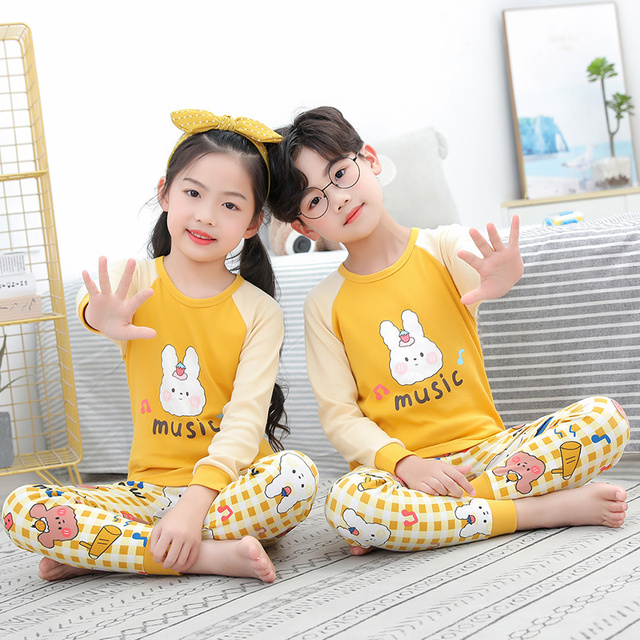 Easter Pyjamas Kids Pajamas Girl Sleepwear Set Cotton Rabbit Top+Pants Pijama Outfit Long Sleeve 2pc Pink Children Night Clothes