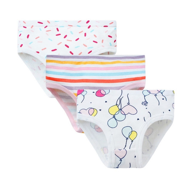 Weixinbuy 3pcs/pack Cotton Kids Briefs Children Girls Cute Cartoon Briefs Underwear 3-10Y