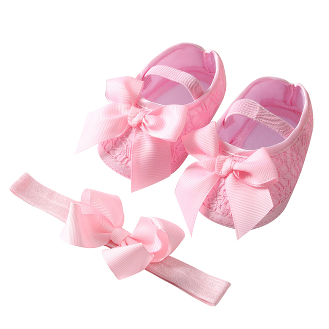 Etosale Cute Baby Walking Shoes 0-18M Newborn Baby Girls Shoes + Headband Set Infant Soft Sole Bowknot Princess First Walkers