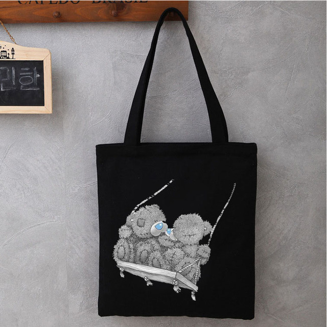 Women Cartoon Anime Bear Shopping Bag Shopper Foldable Reusable Canvas Handbag Harajuku Style Student Bag Canvas Tote Bag Newest