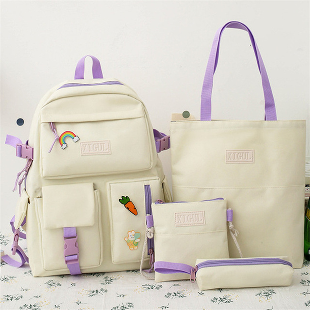 4pcs sets canvas school bags for teenage girls women backpack canvas kids primary school bag college student laptop bags