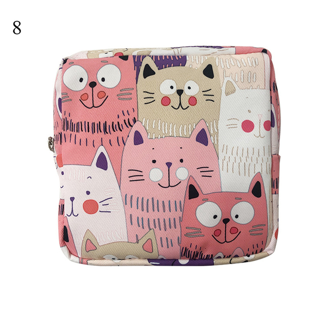 Women Portable Sanitary Napkin Storage Bag Cotton Travel Makeup Bag Printed Literary Zipper Purse Sundries Cosmetic Organizer