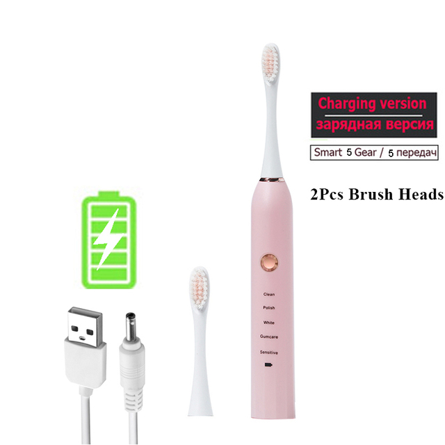 Rechargeable Electric Toothbrush Black White Sonic Oral Hygiene Toothbrush IPX7 Waterproof With Brush Head Replacement Gift