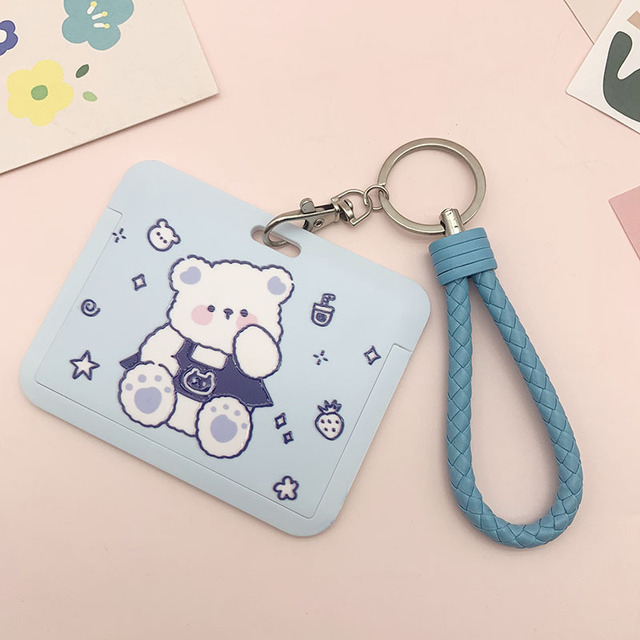 New Women Card Holder Lanyard ID Badge Card Holders Girls Cute Bear Bank Certificate Photocard Name Card Cover Female