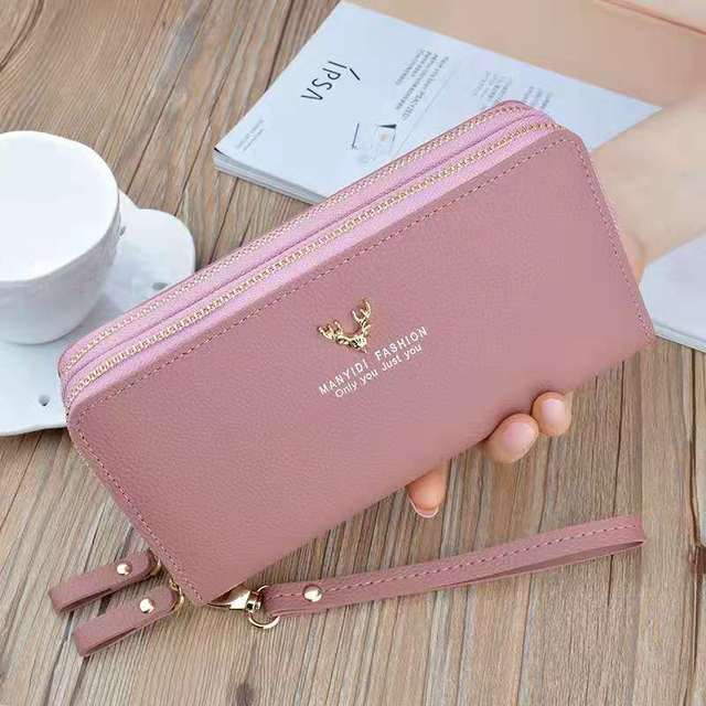 Long Wallet Double Zipper Crown Embroidery Thread Wallet Women Multi Cards Fashion Wild Mobile Phone Bag Wallets 785