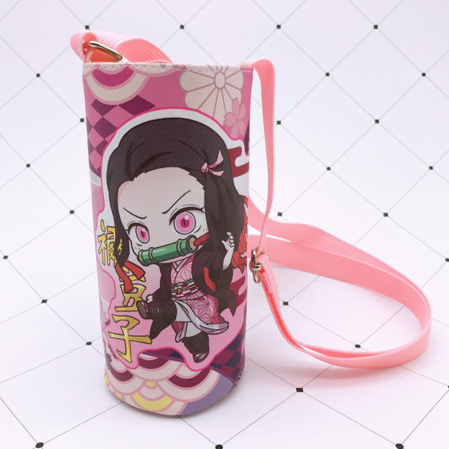 Devil Blade Cartoon Anime Peripheral PU Cup Cover Demon Slayer Kimetsu no Yaiba Kamado Nezuko Student Children Kids Kettle Bag