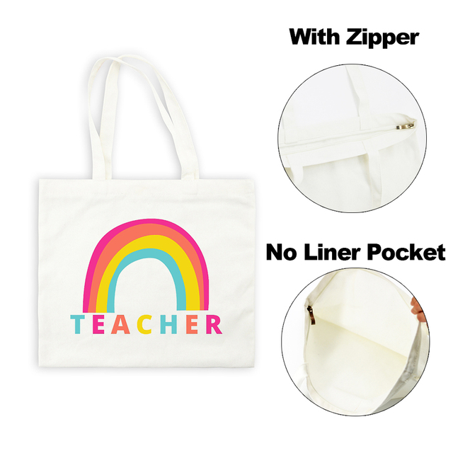 Best Teacher Ever Rainbow Women Canvas Shopping Bag Teacher Life Reusable Aesthetic Eco Tote Shoulder Bags Storage Travel Gift Bag