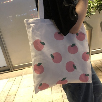 Canvas Bag Women Shoulder Bags 2022 Girls Shopper Bags Cute Cartoon Simple Print Foldable Washable Reusable Eco Tote Bag