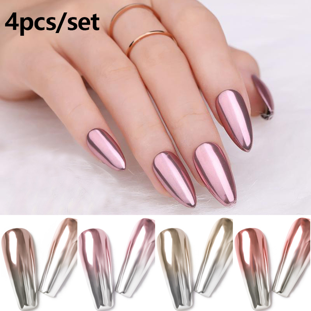 4pcs/set Nail Glitter Powder Silver Iridescent Efffect Sequins Nail Art Foils Nail Art Chrome Pigment Decoration