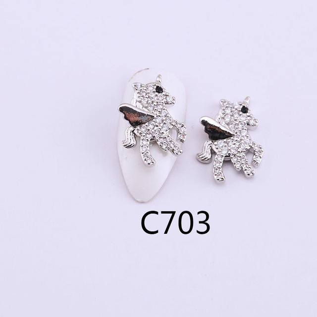 Nail Art Zircon Jewelry Pegasus Wings Pearl Unicorn Silver Bow Nail Decoration