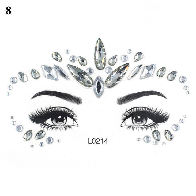 3D Sexy Face Tattoo Sticker Temporary Tattoo Flash Fake Tattoo Rhinestone Lady Party Face Sticker Face Jewelry Decoration