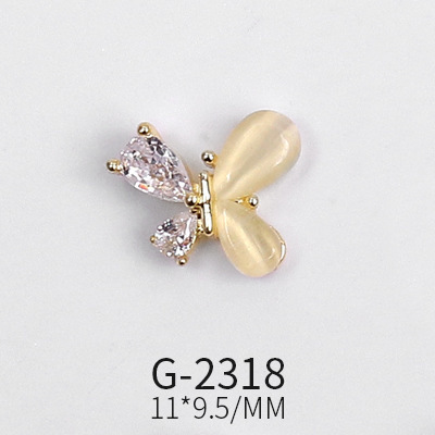 Nail Art Real Gold Zircon Heart Butterfly Shell Micro Inlaid Nail Diamond Decoration