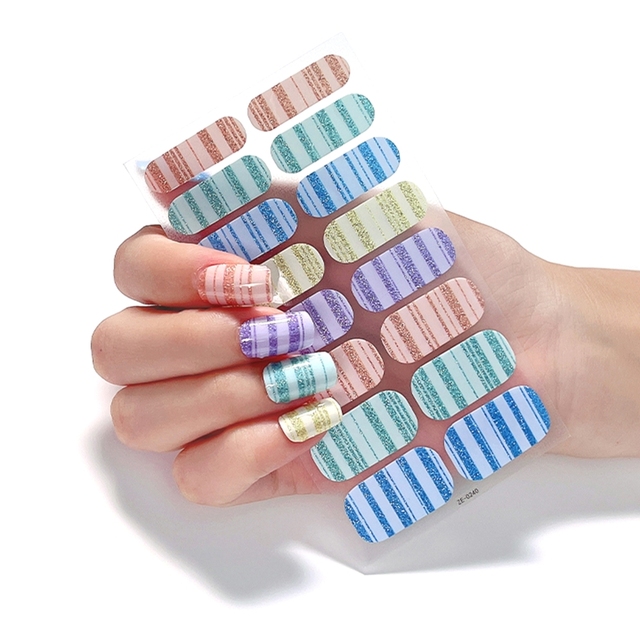 16 Tips Nail Polish Stickers European Style Solid Color Gradient Pattern Self Adhesive Nail Art Decals Manicure Strips
