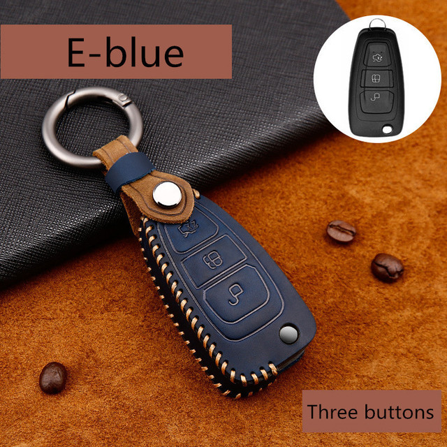 Genuine Leather Handmade Car Key Cover Cover For Ford Focus Fiesta Mondeo Kuga Escape Fusion Mustang Explorer Edge Ecosport