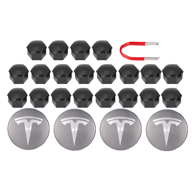 Decorative Wheel Center Hub Caps for Tesla Model 3/S/X Set of Tesla Logo Wheel Caps Center Hub Nut Lug Nut Cover for Tesla