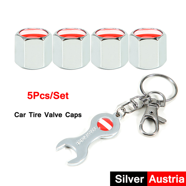 DSYCAR 5pcs/set National Flag Pattern Anti-theft Car Tire Wheel Valve Caps With Wrench Keychain Alloy Car Tire Valve Caps