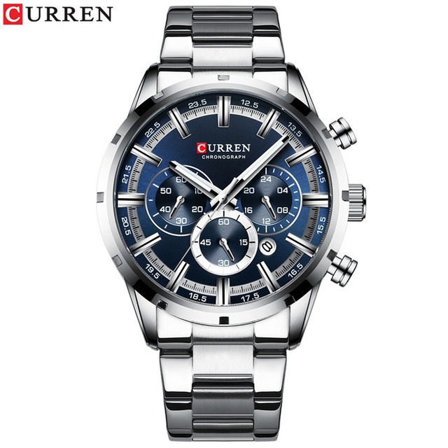 Curren Men's Watch Blue Dial Stainless Steel Band Date Business Men's Watches Waterproof Luxuries Men Wrist Watches for Men