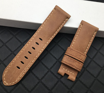 Top Quality 24mm Brown Gray Vintage Retro Italy Genuine Leather Watchband for Panerai Strap Watch Band Butterfly Buckle Strap