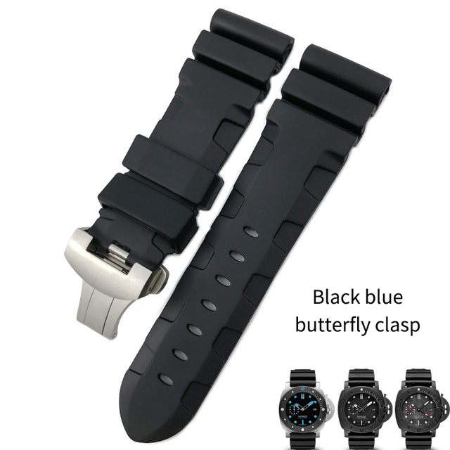 22mm 24mm 26mm Rubber Waterproof Silicone Watch Strap Replacement for Panerai Wristband Strap Pin Buckle Watchband Black Blue Red