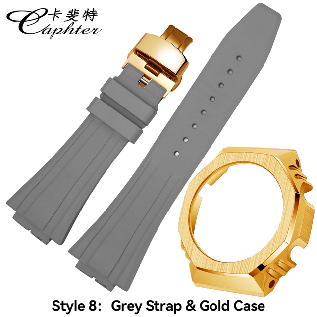 Casioak 1rd Fashion Kit for GA2100 Metal Watch Case Fluororobber Strap 316 Stainless Steel Bezel Rubber Band for GA 2100 2110