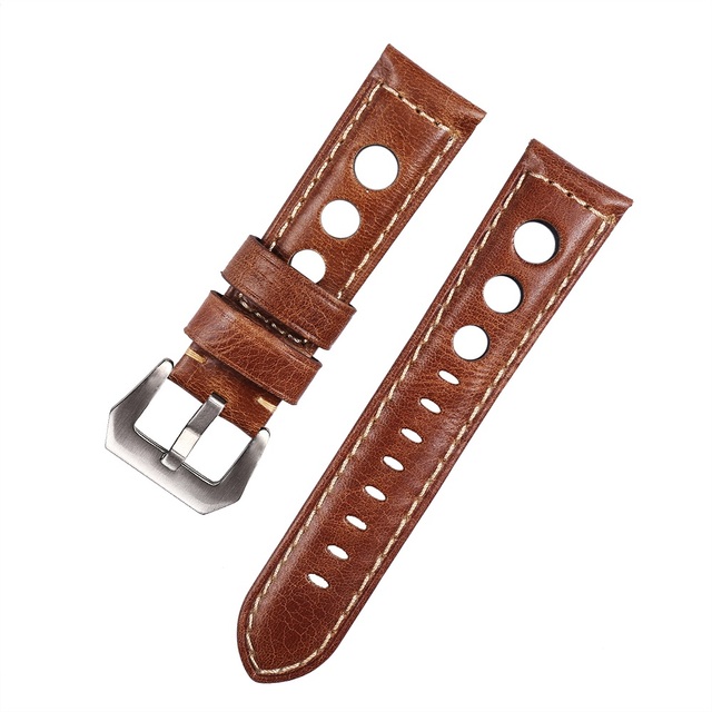 Genuine Leather Watch Strap for Men, Vintage, Brown, 20mm, 22mm, 24mm, 3 Holes, Soft, Breathable