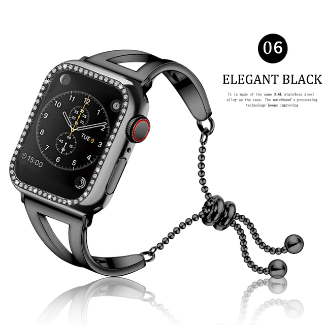 Ladies Bracelet Strap for Apple Watch Bnad + Diamond Chain Chain Se 65432 Band 42mm 44mm Stainless Steel for iWatch 38mm 40mm