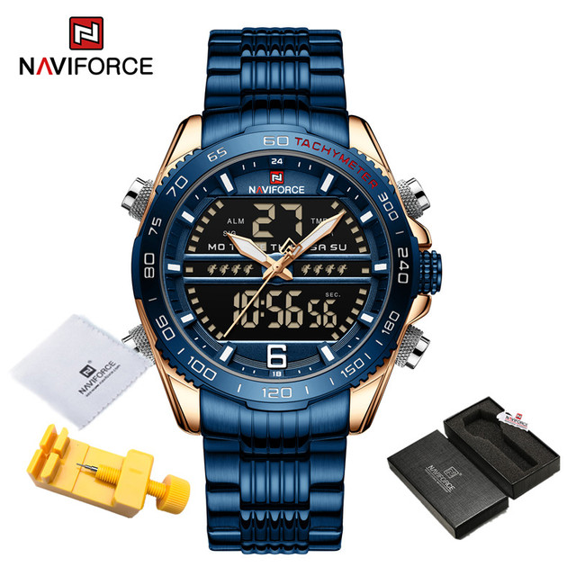 Luxury Brand NAVIFORCE Digital Men Sports Watch Steel Band Waterproof Chronograph Luminous Alarm Clock Quartz Male Wristwatch