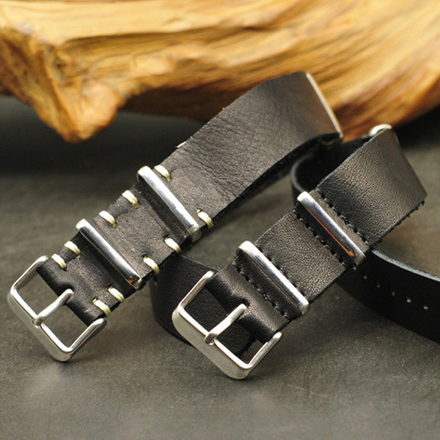 NATO Strap 18mm 20mm 22mm 24mm High Quality Leather Gunuine NATO Zulu Strap Army Watchband Wristwatch Strap With Three Buckle