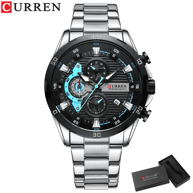 CURREN Men Fashion Waterproof Sport Quartz Chronograph Wristwatch Luxury Stainless Steel Watch With Luminous Relogio Masculino